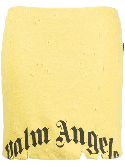 Shop Palm Angels Women Gd Destroyed Midi Skirt In 1810 Yellow Black