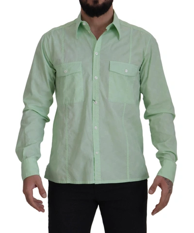 Shop Dolce & Gabbana Mint Green Long Sleeves Button Down Men's Shirt