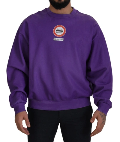 Shop Dolce & Gabbana Purple Wash Logo Cotton Crewneck Sweatshirt Men's Sweater