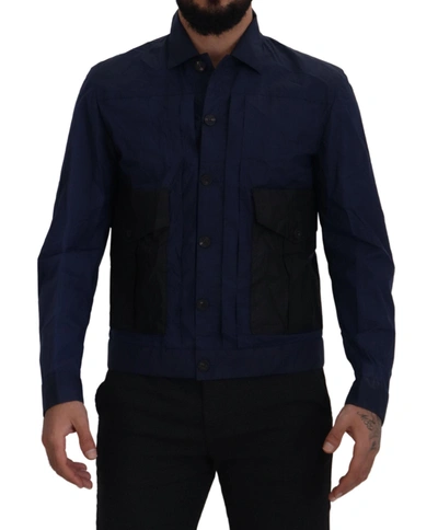 Shop Dsquared² Dark Blue Cotton Collared Long Sleeves Casual Men's Shirt