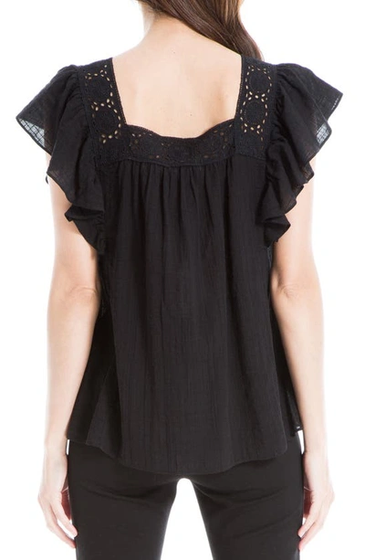 Max Studio Flutter Sleeve Square Neck Blouse In Black-black