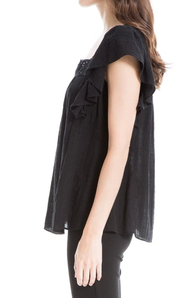 Max Studio Flutter Sleeve Square Neck Blouse In Black-black