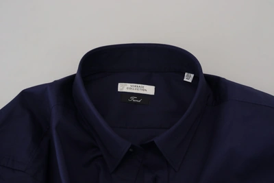 Shop Versace Collection Dark Blue Cotton Formal Dress Trend Men's Shirt