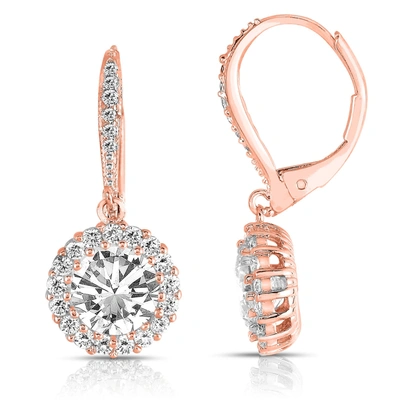 Shop Genevive Sterling Silver Rose Gold Plated Cubic Zirconia Round Dangling Earrings