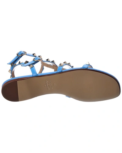 Shop Valentino Rockstud Caged Leather Ankle Strap Sandal In Blue