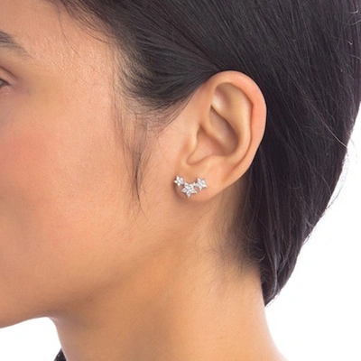 Adornia White Rhodium Plated Swarovski Crystal Shooting Star Earrings In White