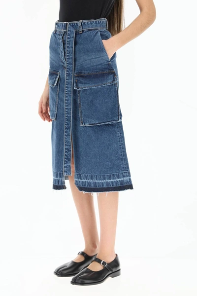 Shop Sacai Denim Cargo Skirt