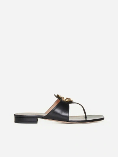 Shop Gucci Blondie Leather Thong Sandals In Black