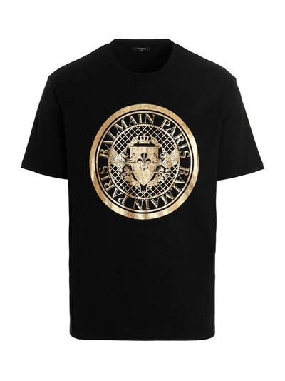 Shop Balmain T-shirt 'coin Foil' In Black