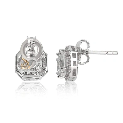 Suzy Levian Sterling Silver White Cz Cushion-cut Halo Stud Earrings In White