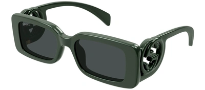 Shop Gucci Gg1325s W 003 Rectangle Sunglasses In Grey