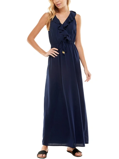 Shop Kingston Grey Juniors Womens Ruffled Long Maxi Dress In Blue