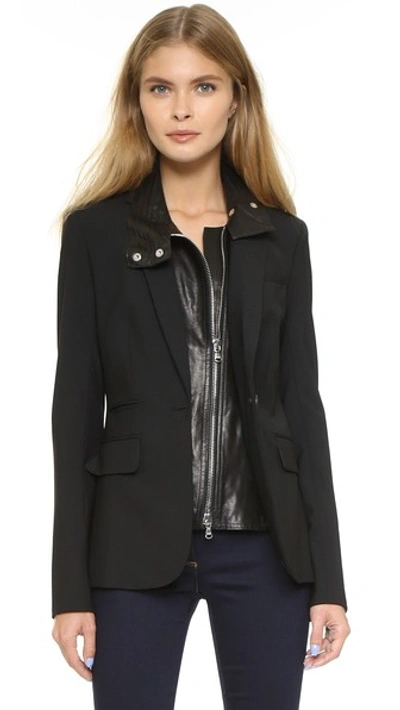 Veronica Beard Classic Jacket With Leather Dickey In Black