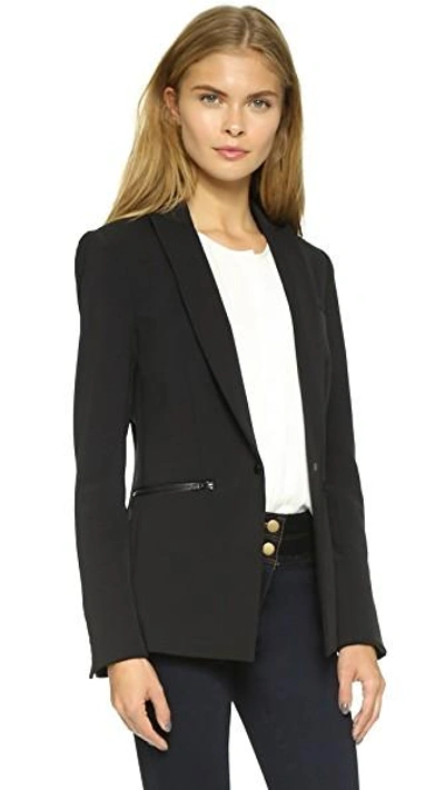 Shop Veronica Beard Scuba Jacket With Stripe Sweater Dickey In Black