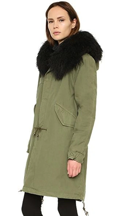 Shop Mr & Mrs Italy Army Parka With Fur Trim In Army/black