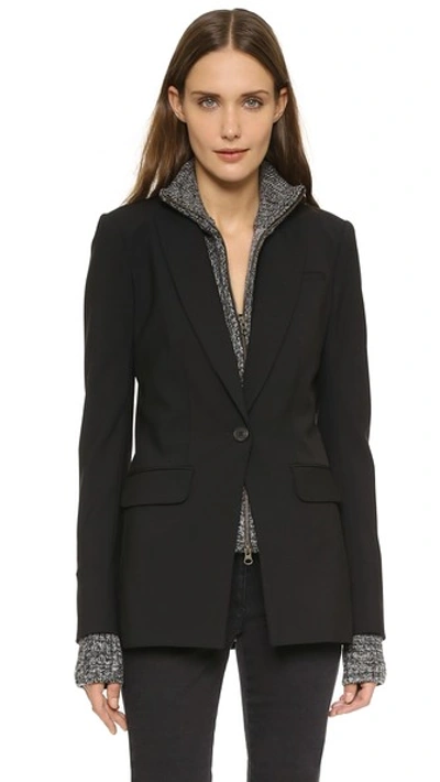 Veronica Beard Long & Lean Jacket With Melange Uptown Dickey In Black/black/white