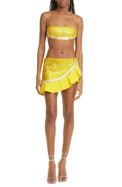 Shop Area Watermelon Crystal Embellished Miniskirt In Yellow