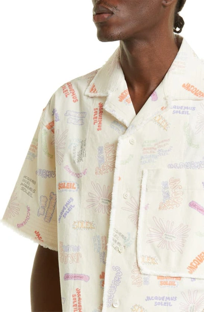 Shop Jacquemus La Chemise Artichaut Logo Print Raw Cotton Canvas Camp Shirt In Print Multi Tags