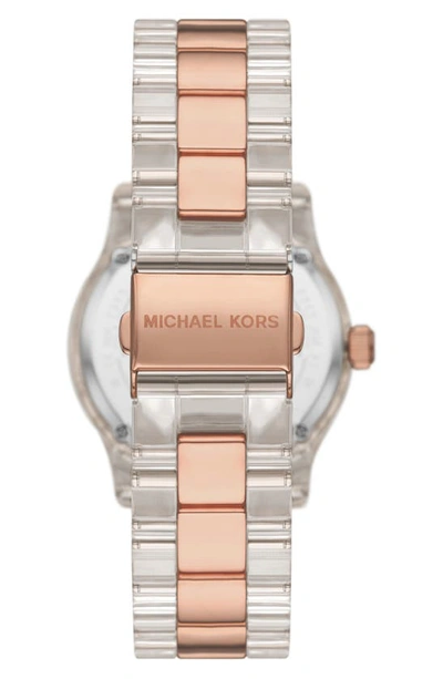 Shop Michael Kors Runway Two-tone Bracelet Watch, 38mm In Clear - Rose Gold