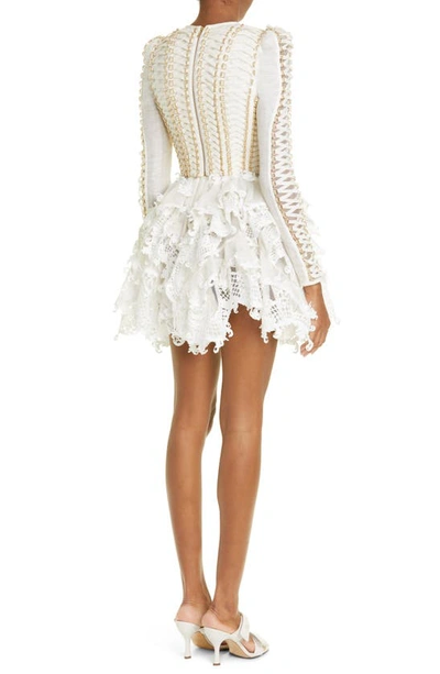 Shop Zimmermann Coaster Corset Long Sleeve Linen & Silk Dress In Ivory