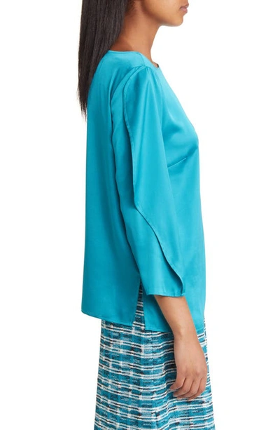 Shop Misook Ruffle Sleeve Crêpe De Chine Top In French Blue