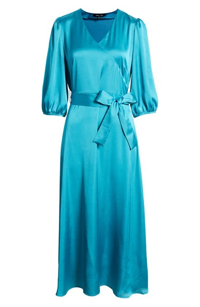 Shop Misook Tie Waist Puff Shoulder Midi Dress In French Blue