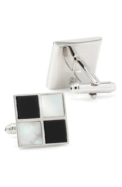 Cufflinks, Inc Men's Ox And Bull Trading Co. Mother-of-pearl & Onyx Check Cufflinks In White