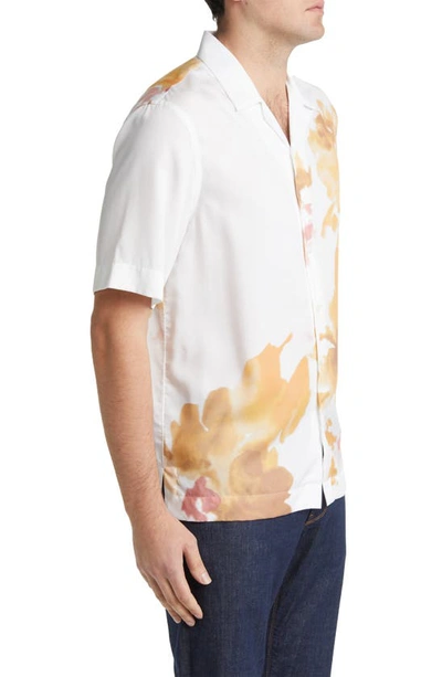 Shop Bugatchi Jackson Regular Fit Abstract Print Short Sleeve Button-up Camp Shirt In Dandelion