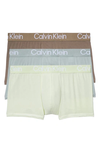 Shop Calvin Klein Ultra-soft Modern 3-pack Stretch Modal Trunks In Cbs Natural Gra
