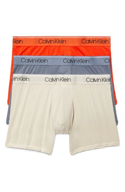 Shop Calvin Klein 3-pack Low Rise Microfiber Stretch Boxer Briefs In Orange/ Asphalt/ Grey