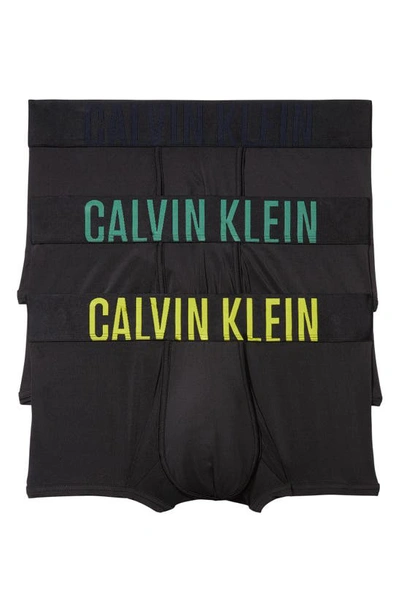 Shop Calvin Klein Assorted 3-pack Intense Power Micro Low Rise Trunks In Black/ Multi Band