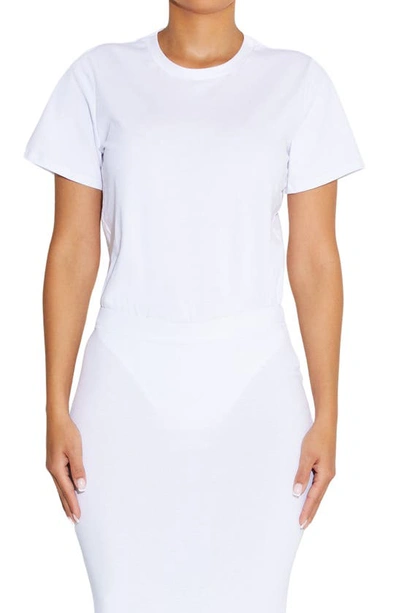 Shop Naked Wardrobe Spill The T Crewneck Short Sleeve Cotton Bodysuit In White