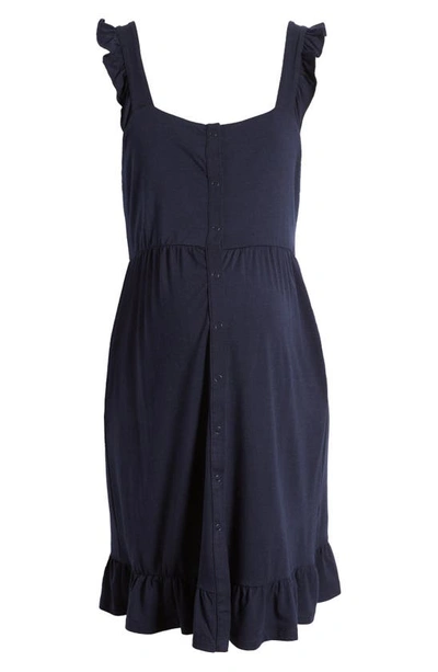 Angel Maternity Grace Labor & Delivery Maternity/nursing Nightgown In Navy