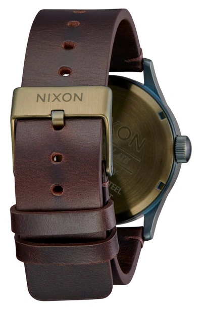 Shop Nixon The Sentry Leather Strap Watch, 42mm In Vintage White / Surplus