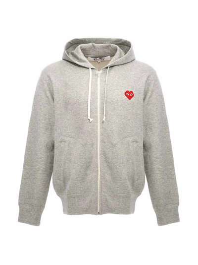 Shop Comme Des Garçons Play Logo Patch Hoodie Sweatshirt Gray
