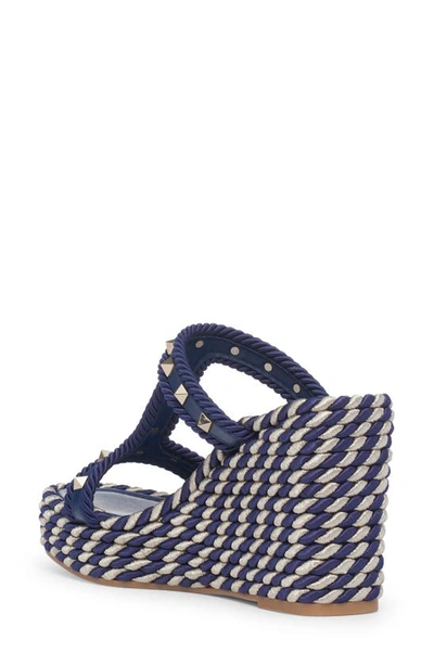 Shop Valentino Rockstud Wedge Espadrille Sandal In Blue/ White