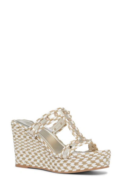 Shop Valentino Rockstud Platform Espadrille Sandal In White/ Gold