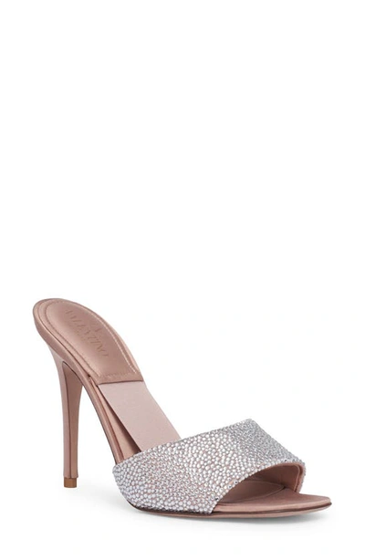 Shop Valentino Crystal Embellished Slide Sandal In Rose/ Crystal