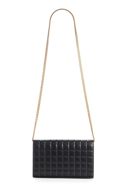 Shop Saint Laurent Cassandre Quilted Leather Wallet On A Chain In Nero