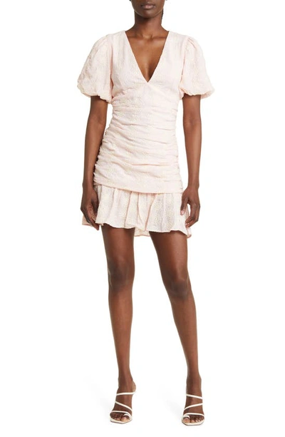 Floret Studios Gathered Front Eyelet Minidress In Soft Pink