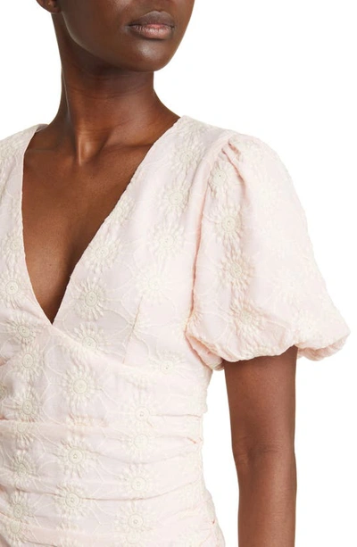 Floret Studios Gathered Front Eyelet Minidress In Soft Pink