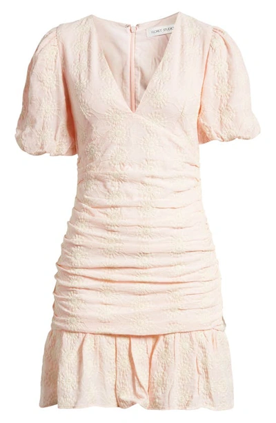 Floret Studios Gathered Front Eyelet Minidress In Soft Pink