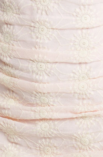 Floret Studios Gathered Front Eyelet Minidress In Soft Pink