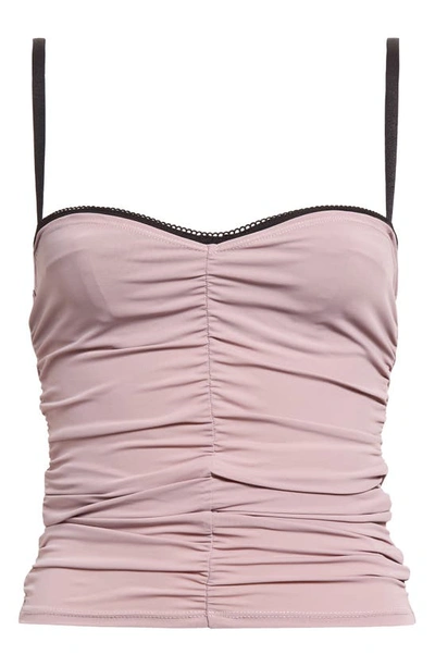 Miaou Renzo Ruched Mesh Tube Top In Taupe