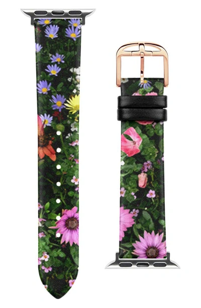 Shop Ted Baker Floral Leather 20mm Band For Apple Watch® Watchband In Black Floral Print