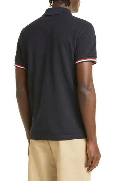 Shop Moncler Tipped Piqué Polo In Navy