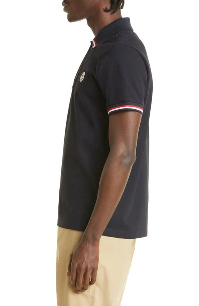 Shop Moncler Tipped Piqué Polo In Navy