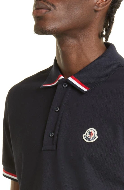 Shop Moncler Tipped Piqué Polo In Navy