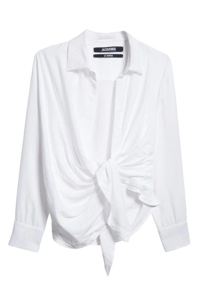 Shop Jacquemus Bahia Open Drape Long Sleeve Shirt In White