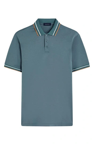 Shop Bugatchi Tipped Short Sleeve Cotton Polo In Cypress